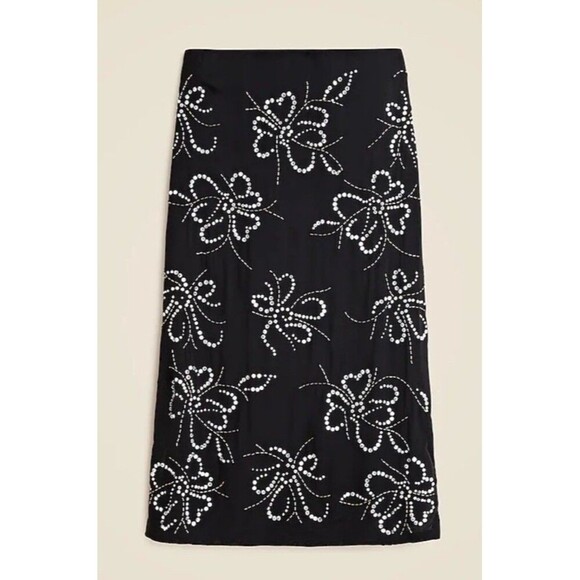 J. CREW COLLECTION Embellished Crystal Slip Skirt Size 12 Black NEW Flower Jewel - Picture 1 of 9